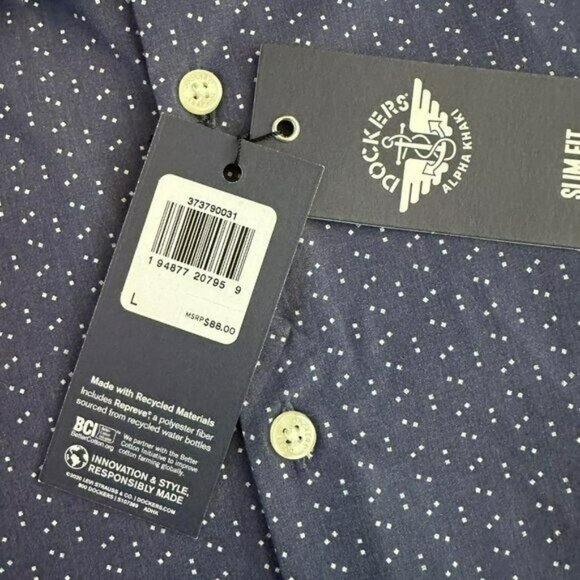 Dockers Navy blue with white long sleeve button down dress shirt men's Large - Picture 3 of 5